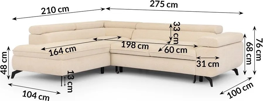 Divano angolare color crema (con penisola a sinistra/a L) con rivestimento in ciniglia Marbeya – Ropez