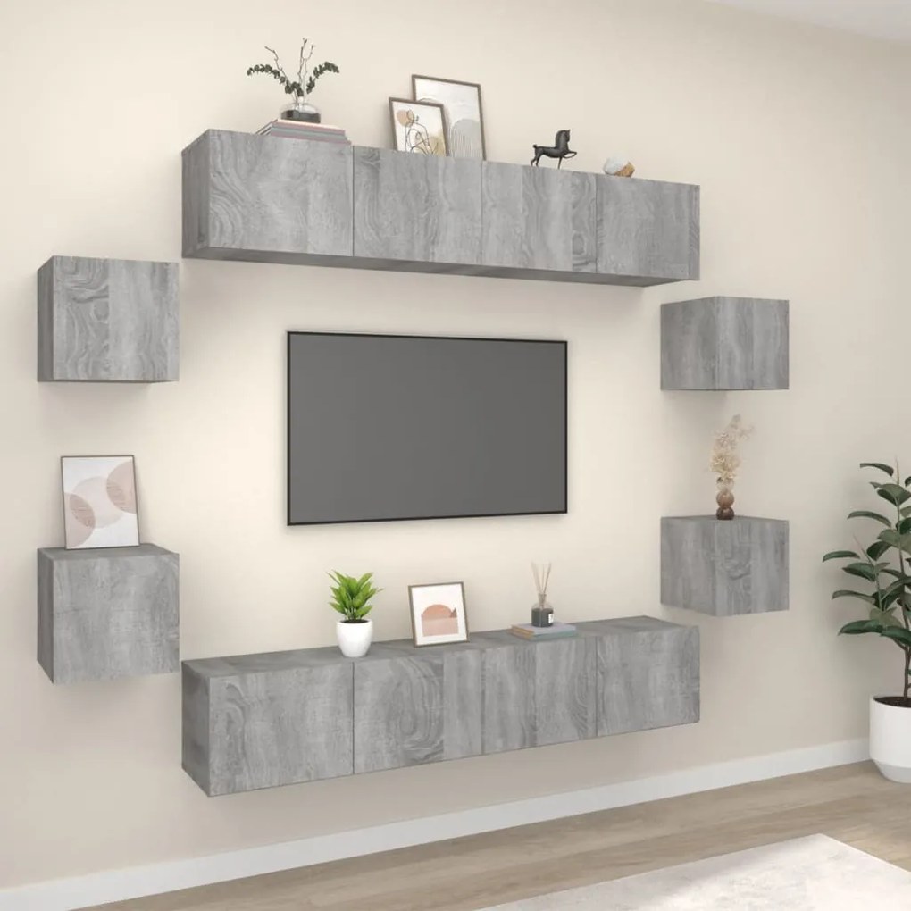 Set Mobili Porta Tv 8pz Grigio Sonoma İn Legno Multistrato /