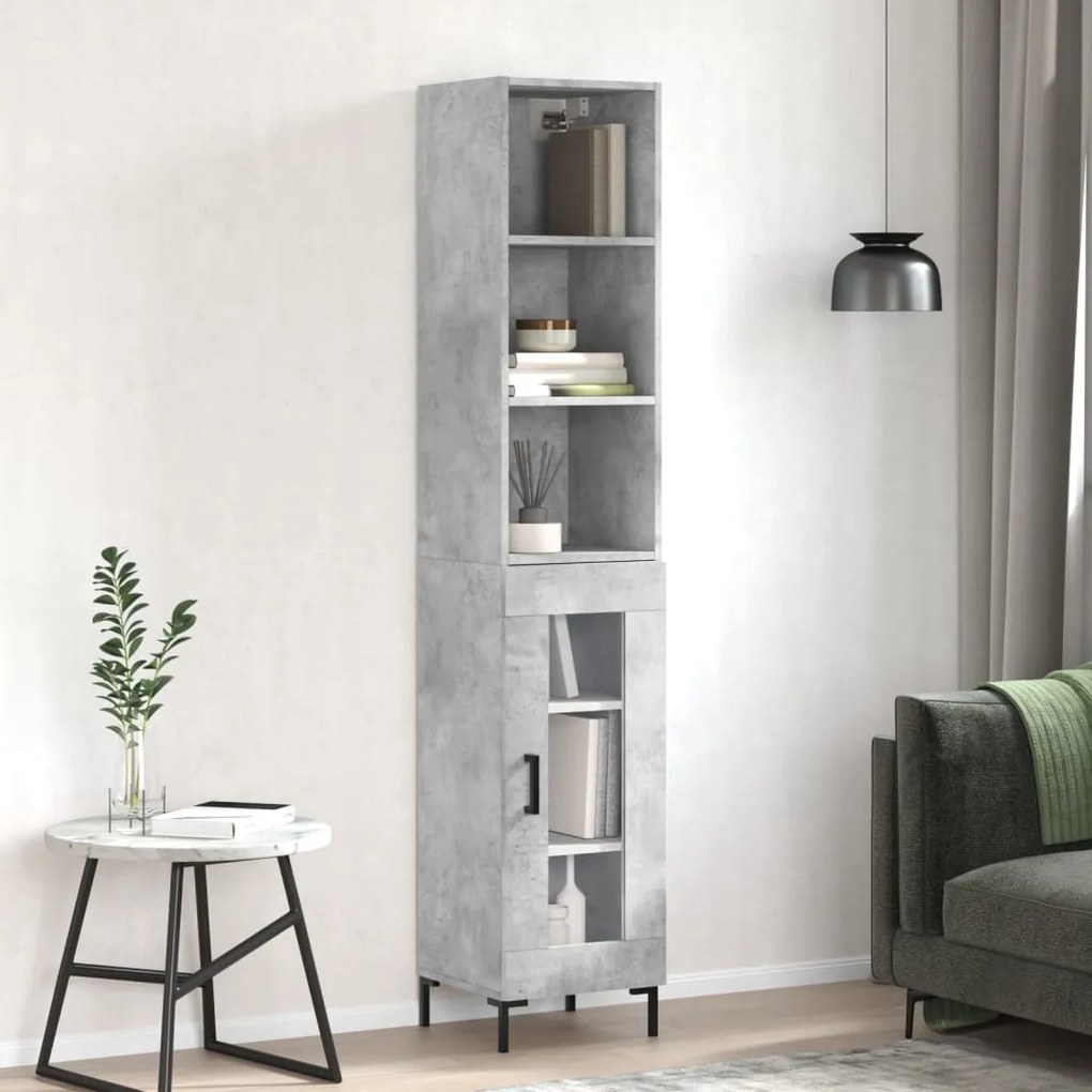 Credenza grigio cemento 34,5x34x180 cm in legno multistrato