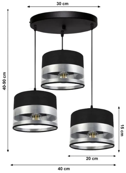 Lampadario su filo MILO 3xE27/60W/230V argento/nero