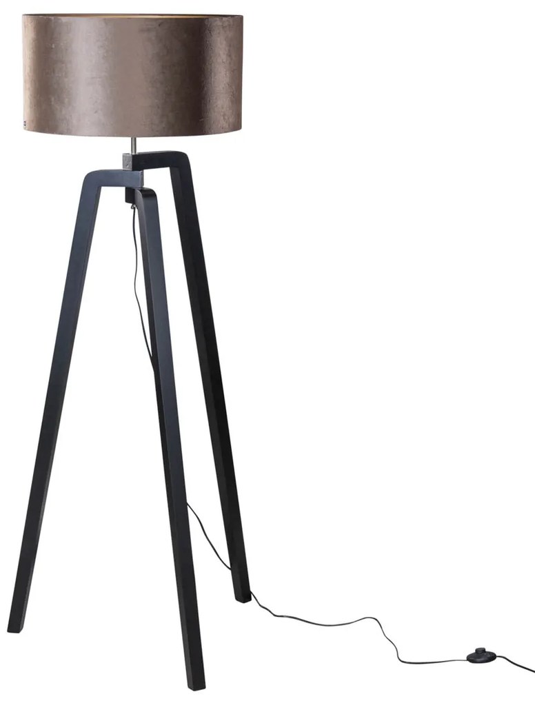 Lampada da Terra Nera con Paralume in Velluto Marrone 50cm - Puros