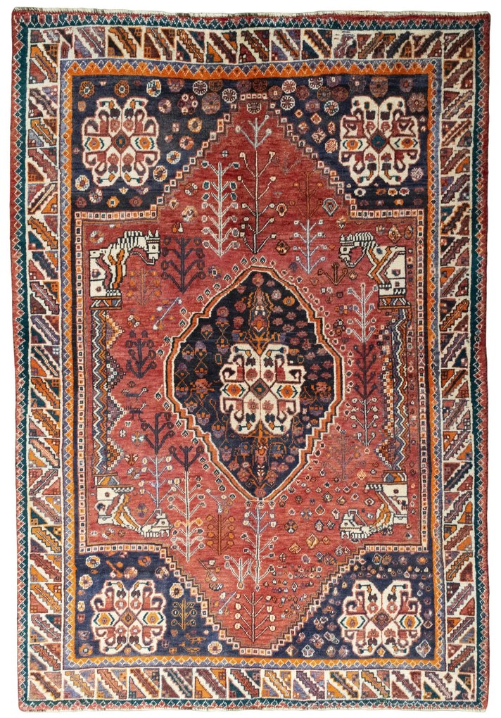 Shiraz Tappeto persiano 230 x 150 Rosso (Iran) Annodato A Mano