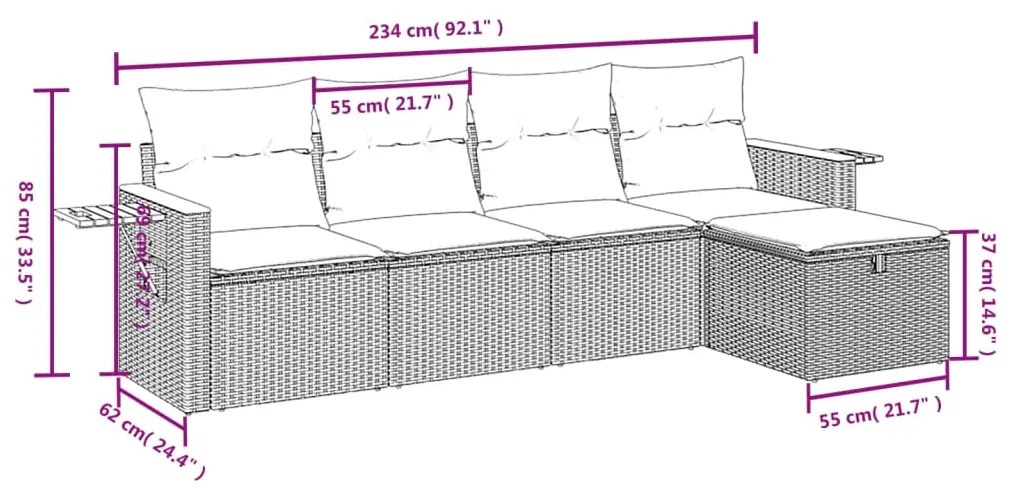 Set Divano da Giardino 5 pz con Cuscini Beige in Polyrattan