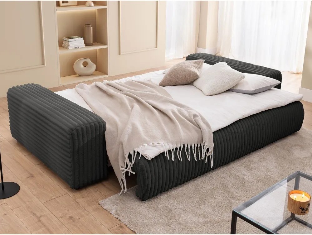 Divano grigio scuro allungabile/con contenitore con rivestimento in velluto a coste 260 cm Justin – Ropez