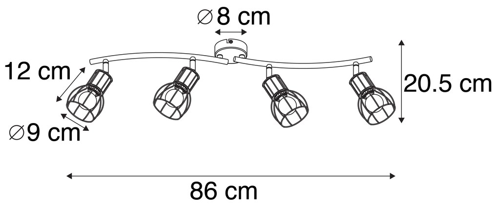 Faretto da soffitto moderno nero 86 cm 4 luci - Botu