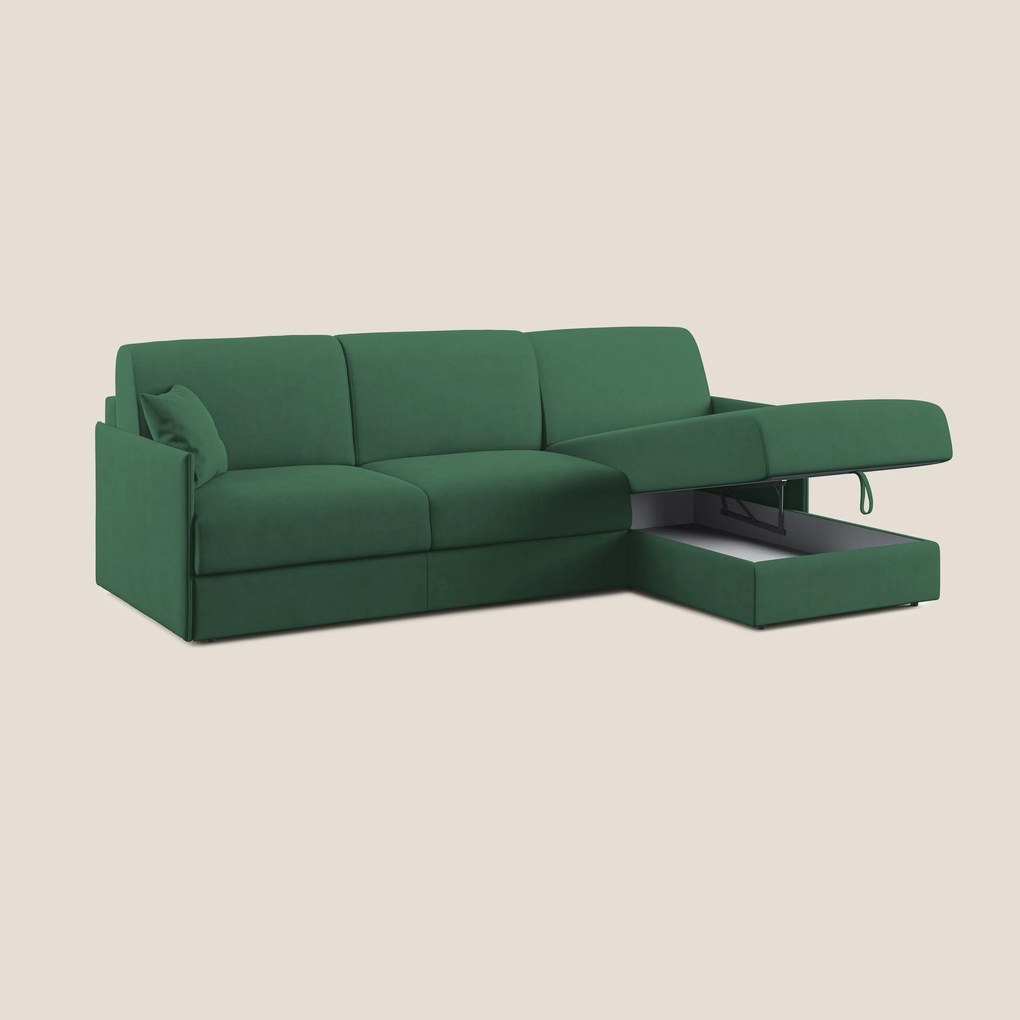 Evans Divano letto angolare con penisola in morbido tessuto impermeabile T02 verde