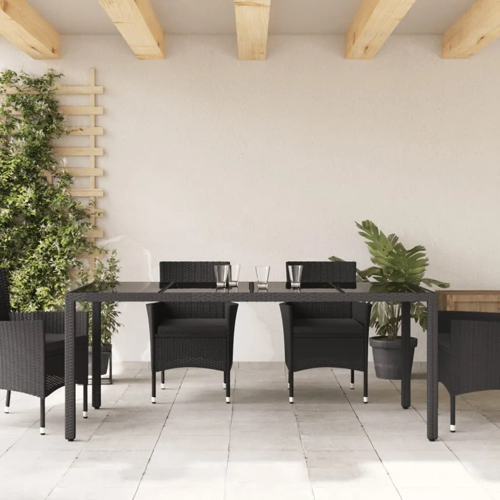 Tavolo da giardino piano in vetro nero 190x90x75 cm polyrattan