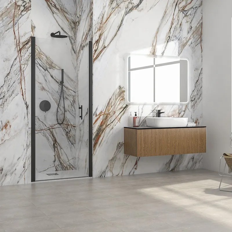 Kamalu - Porta doccia battente 85 cm colore nero altezza 200h | KS2800N