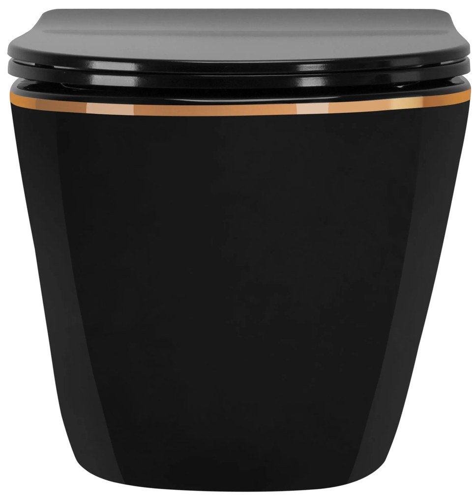 Vaso WC sospeso Rea CARLO Mini Rimless Duroplast Flat Black Gold Edge