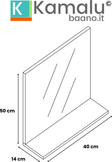 Kamalu - Specchio con mensola 40 cm colore legno naturale | LAC-POLIS-40- OAK