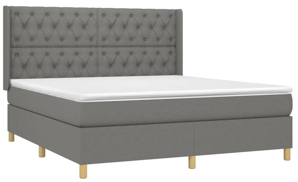 Letto a Molle Materasso e LED Grigio Scuro 160x200cm in Tessuto