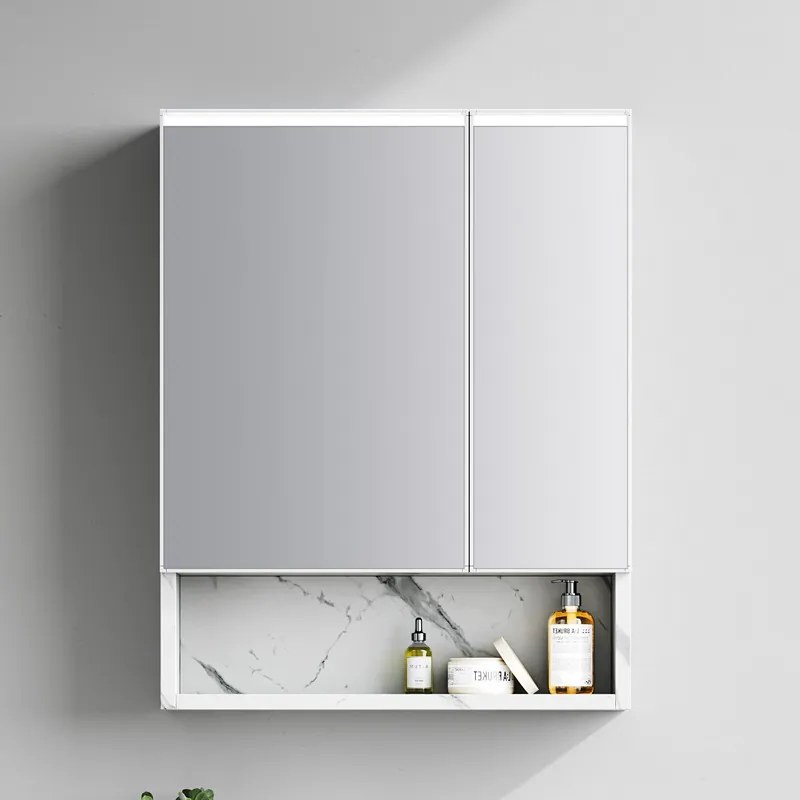 Kamalu - Mobile bagno sospeso 60 cm finitura marmo e specchio contenitore | KAM-VV60