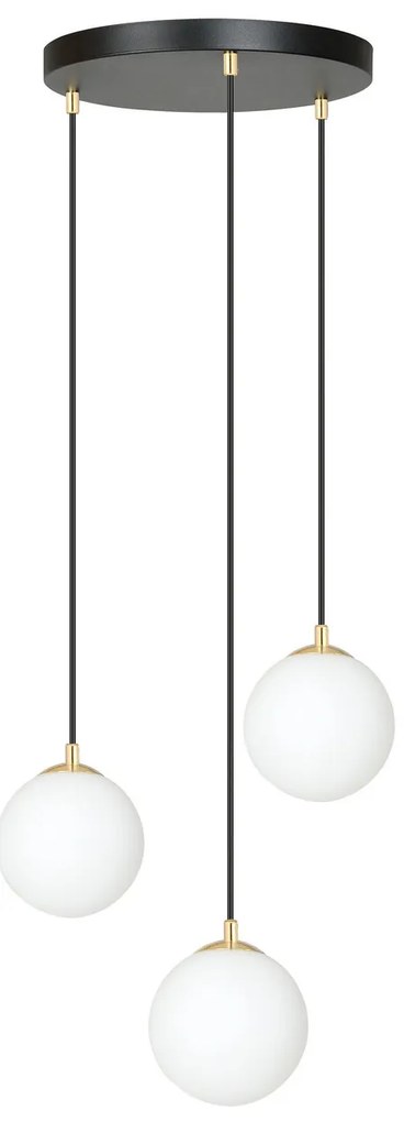 Lampadario a sospensione in Acciaio ROYAL 3 Nero/Bianco e Oro 3xE14