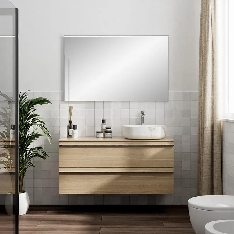 Mobile Linea L120 H55 P45 in laminato rovere natura 2 cassetti a chiusura ammortizzata e top per lavabo in appoggio
