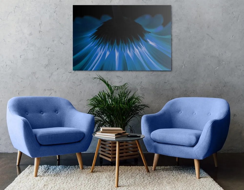 Quadro su tela – Gerbera blu su sfondo scuro