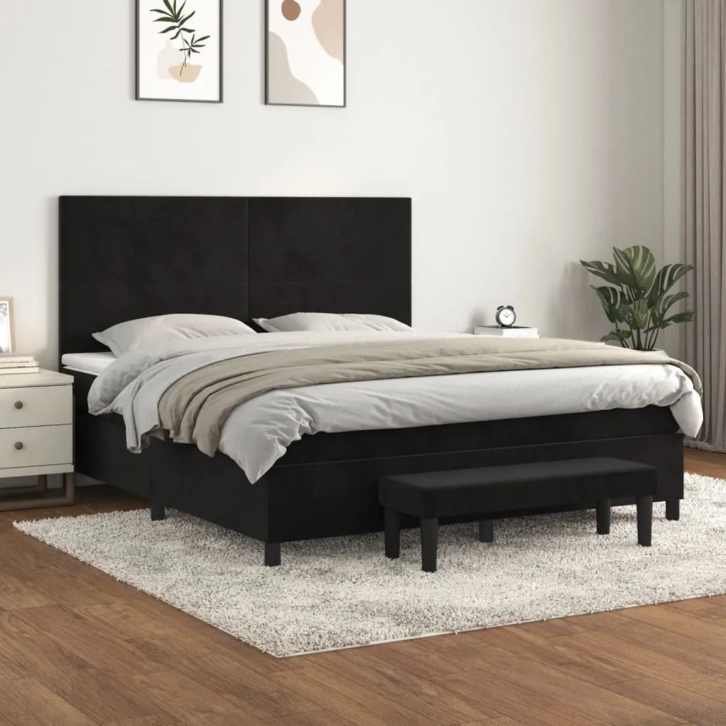 Giroletto A Molle Con Materasso Nero 160x200 Cm İn Velluto /