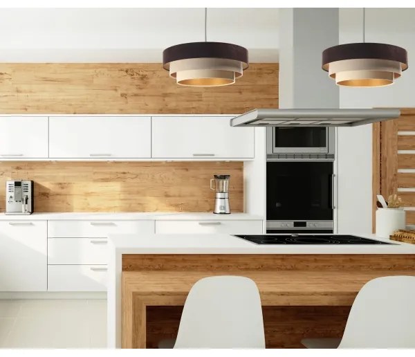 Lampadario su filo TRINITI 1xE27/60W/230V marrone/beige/oro