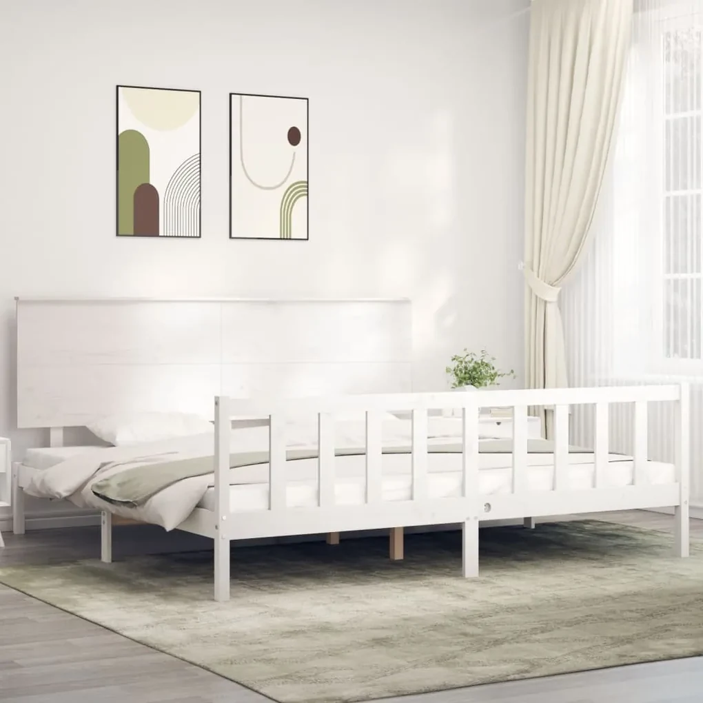 Giroletto con testiera bianco 200x200 cm in legno massello