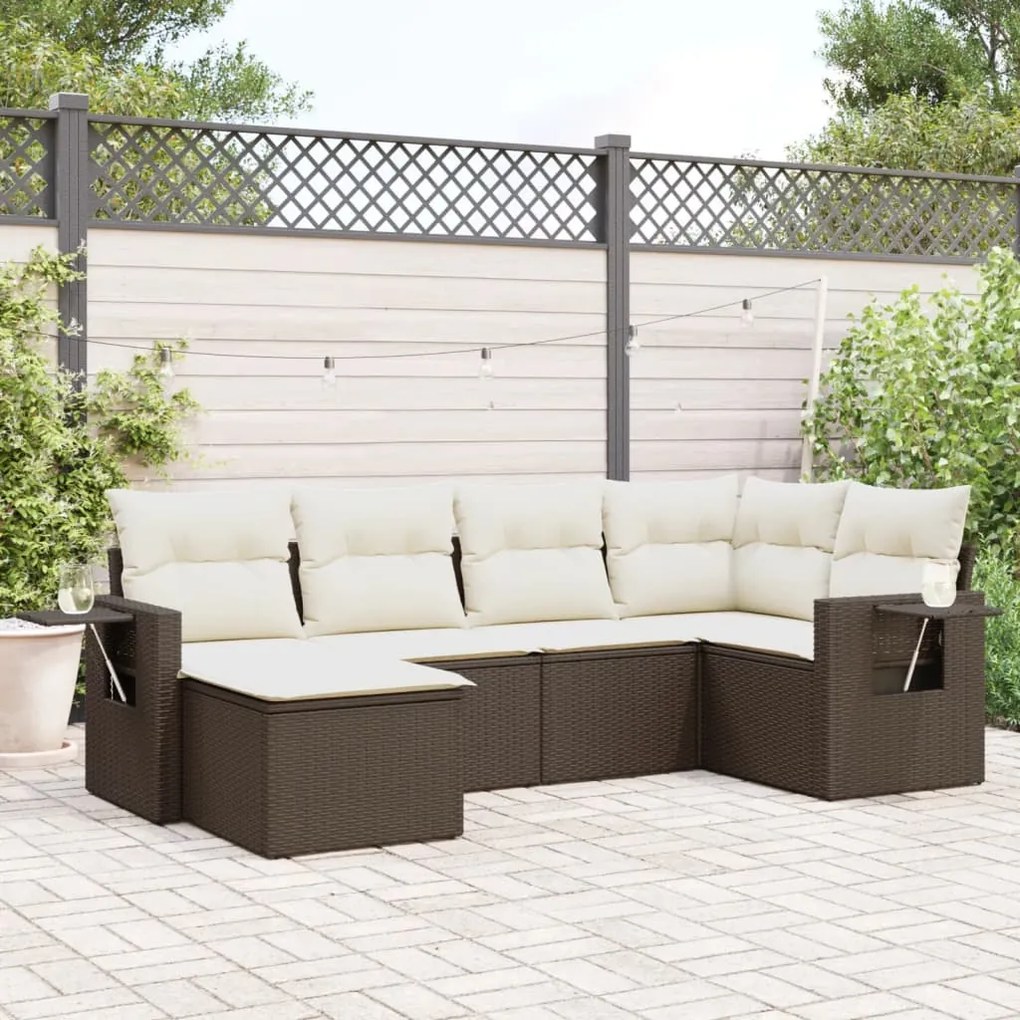 Set divano da giardino 6 pz con cuscini marrone in polyrattan