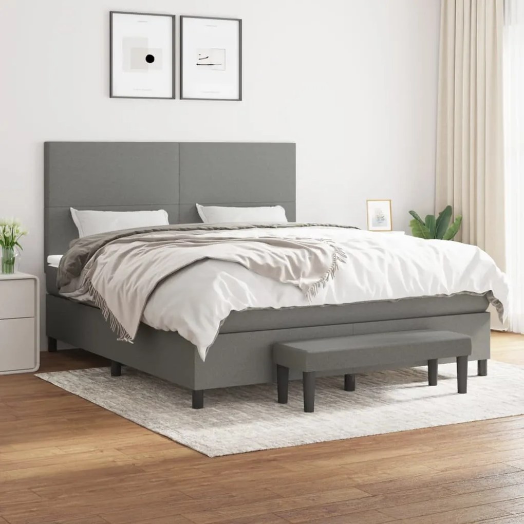 Giroletto A Molle Con Materasso Grigio Scuro 160x200 Cm Tessuto /