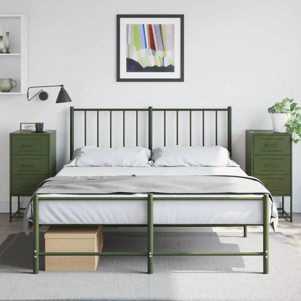 Comodini 2 Pz Verde Oliva 36x39x78 Cm İn Acciaio /