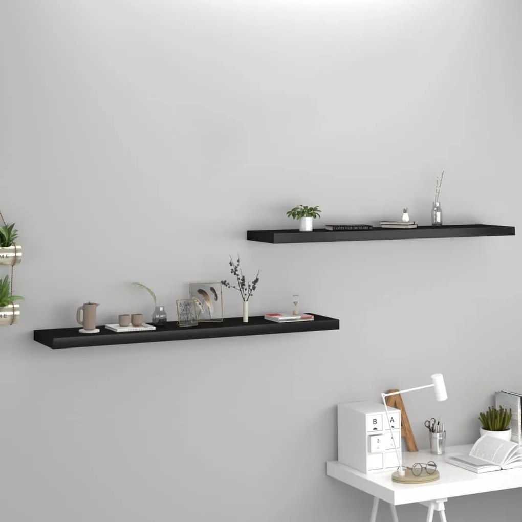 Scaffali A Parete 2 Pz Neri 120x23,5x3,8 Cm İn Mdf /