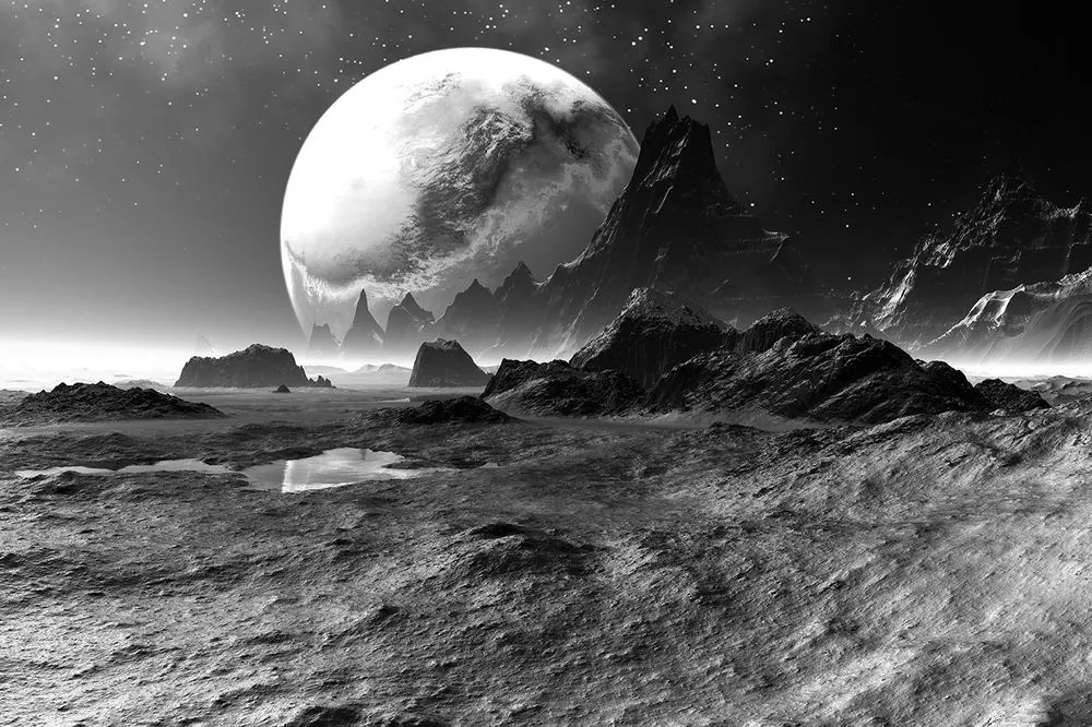 Carta da parati – Paesaggio fantasy in bianco e nero