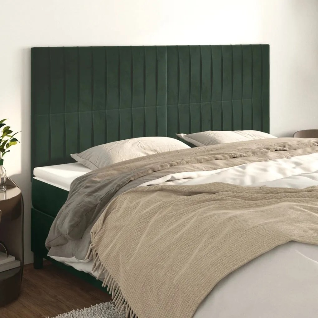 Testiera 4 Pz Verde Scuro 80x5x78/88 Cm İn Velluto /