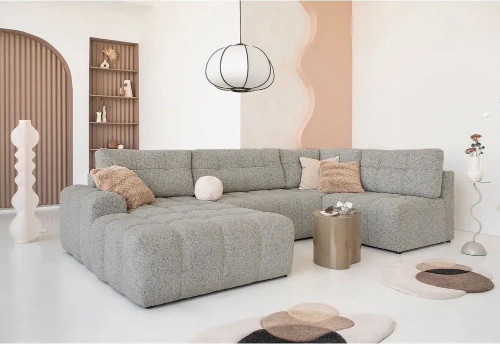 Divano angolare componibile marrone chiaro allungabile/con contenitore (con penisola a destra) Lulu – Miuform