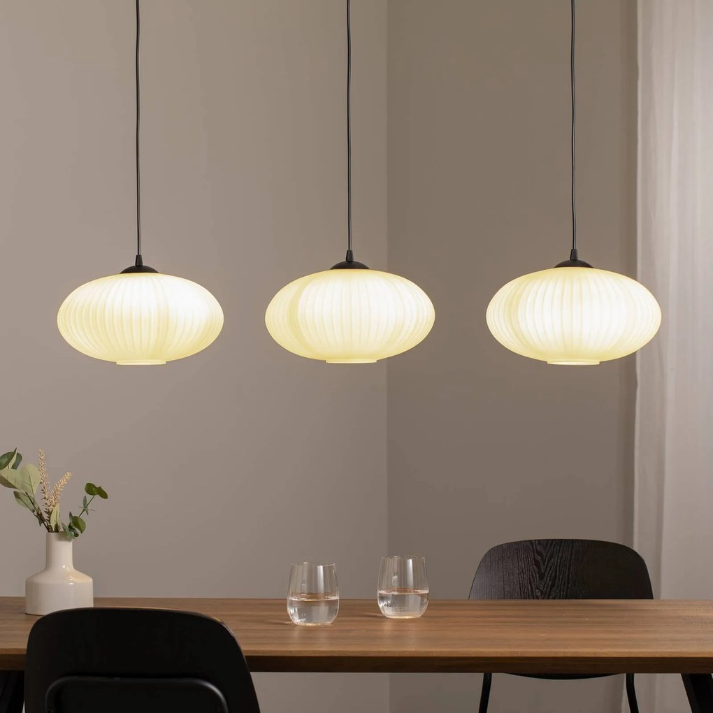 EMIBIG LIGHTING Lampada per sala da pranzo Coco, lunghezza 115 cm, nero/opal, vetro, a 3 luci