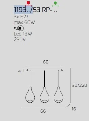 Sosp. cromo 3 luci rettangolare vetri (1 piccolo trasparente+2 picc...