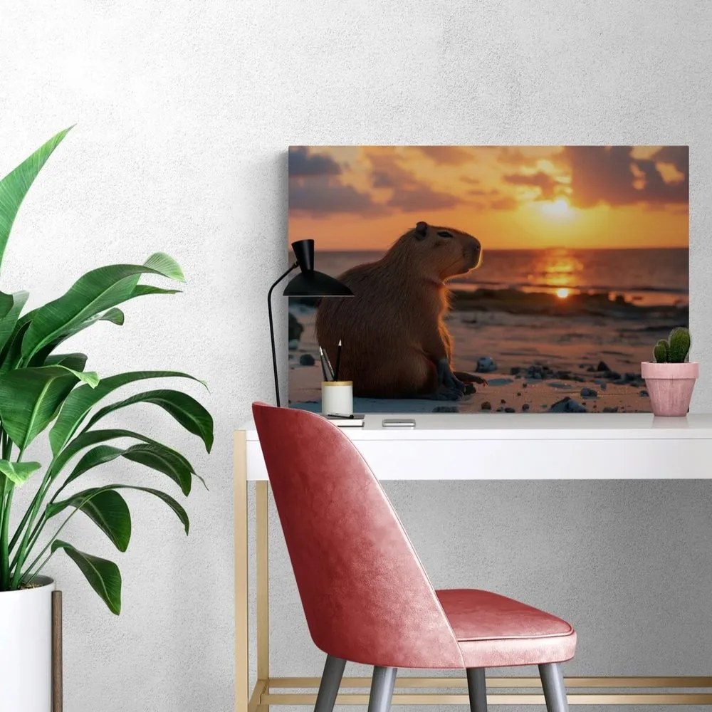 Stampa su tela – Capibara al tramonto