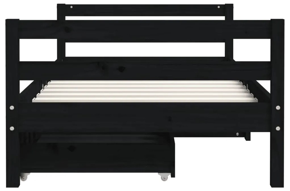 Giroletto per bambini con cassetti nero 80x160 cm massello pino
