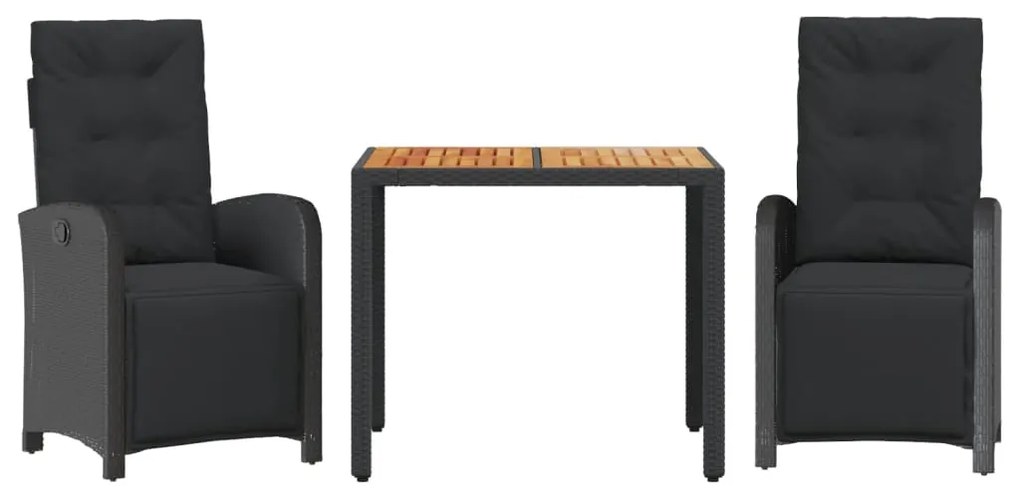 Set da Bistrò 3 pz con Cuscini Nero in Polyrattan