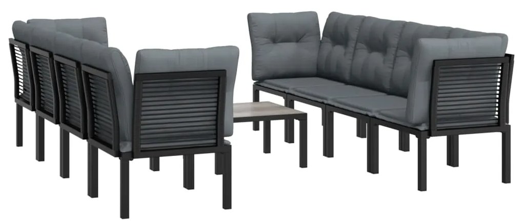 Set salotto da giardino 9 pz nero e grigio in polyrattan