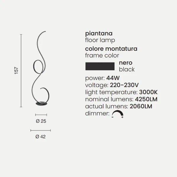 Piantana FLOK a LED in metallo verniciato Nero H157 cm