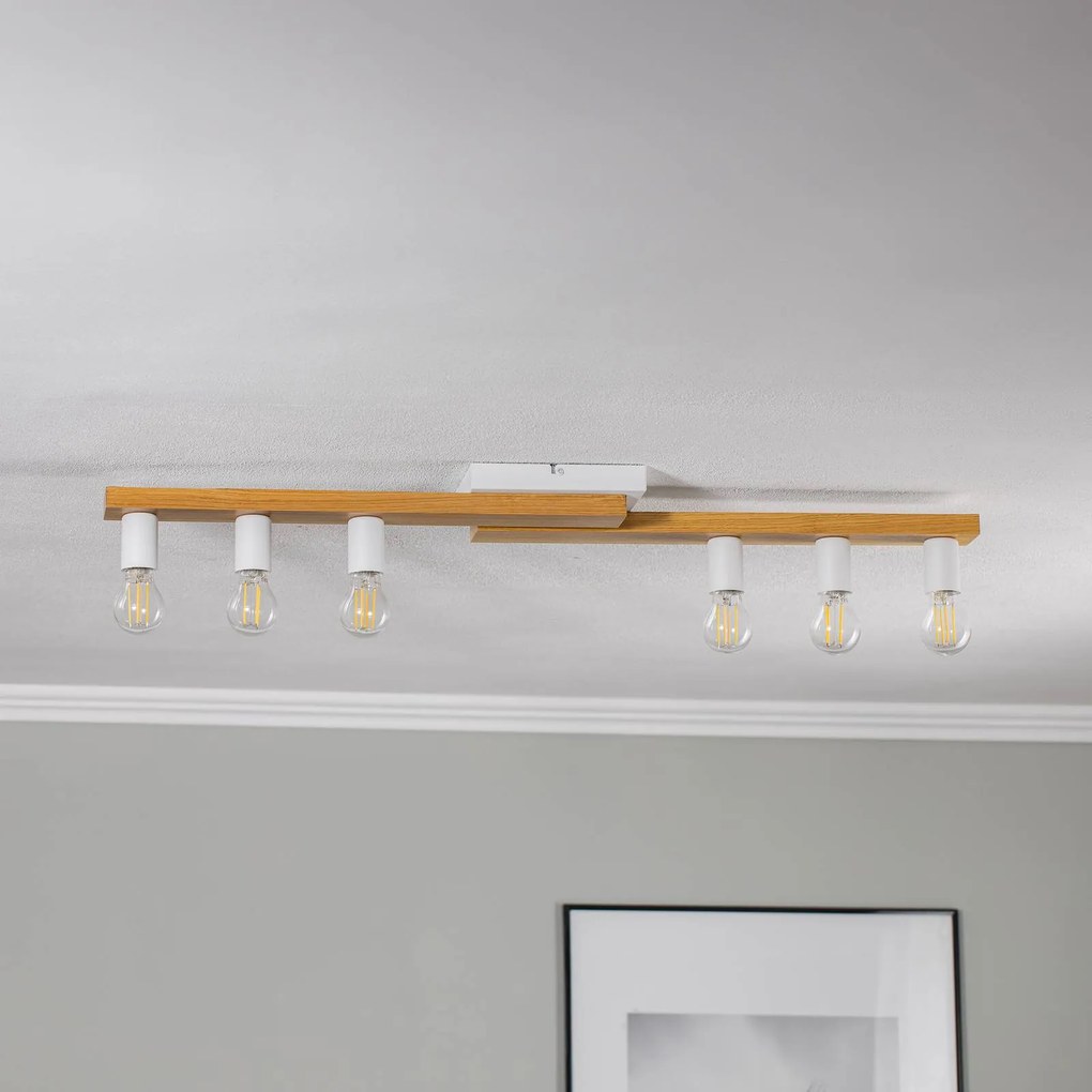 Envostar plafoniera Laurent, legno/bianco, a 6 luci