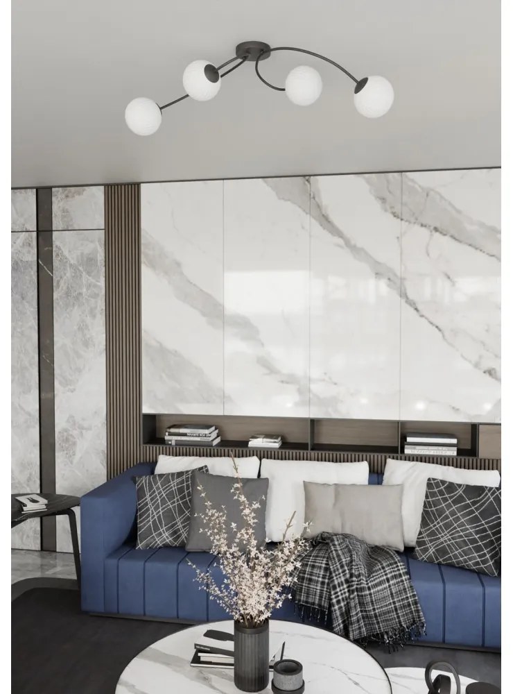 Lampada da soffitto in acciaio e vetro VIBRA 4 da interno 4xE14 Colore del corpo Nero e Bianco