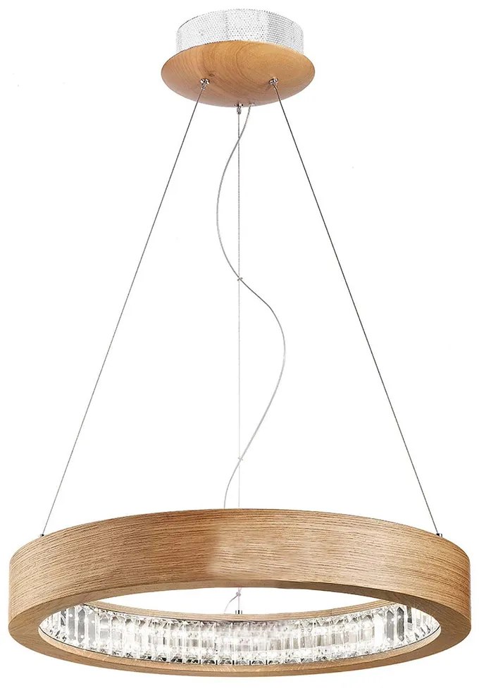 Lampadario Contemporaneo Libe Metallo/Legno Rovere E Cristallo Led 90W