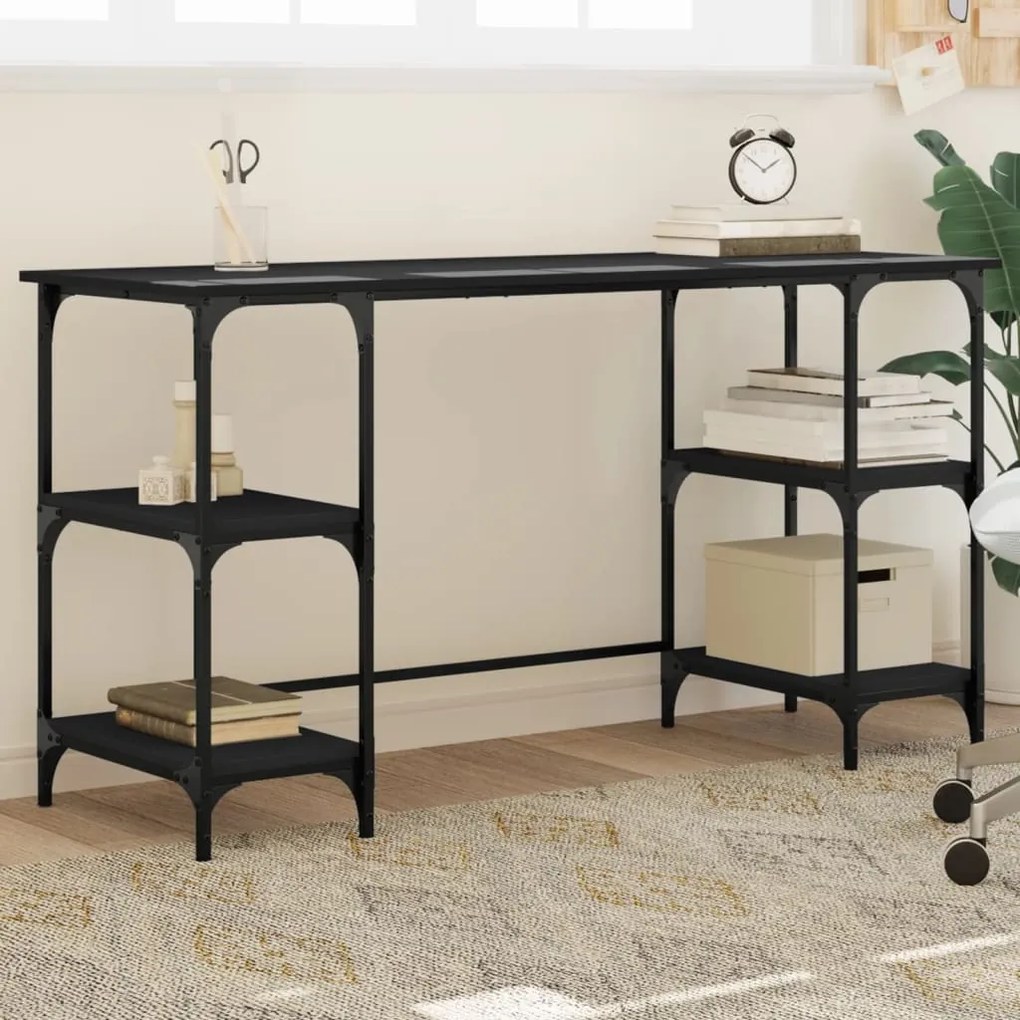 Scrivania Nera 140x50x75 Cm İn Metallo E Legno Multistrato /