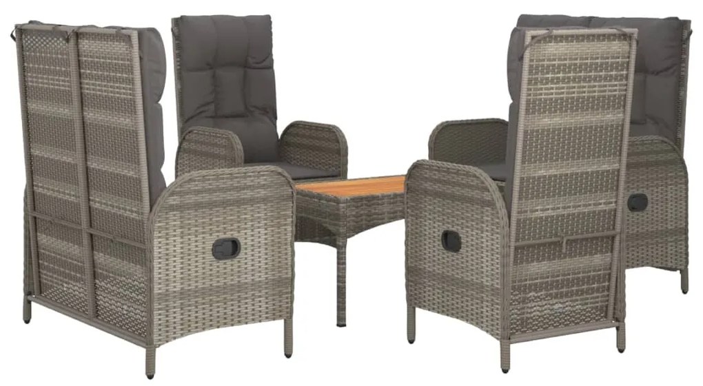 Set da Pranzo da Giardino 5 pz con Cuscini in Polyrattan Grigio