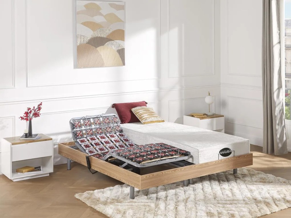 Rete relax 2x65 sospensioni in legno decorative quercia naturale di DREAMEA - 2 x 80 x 200 cm - motori OKIN