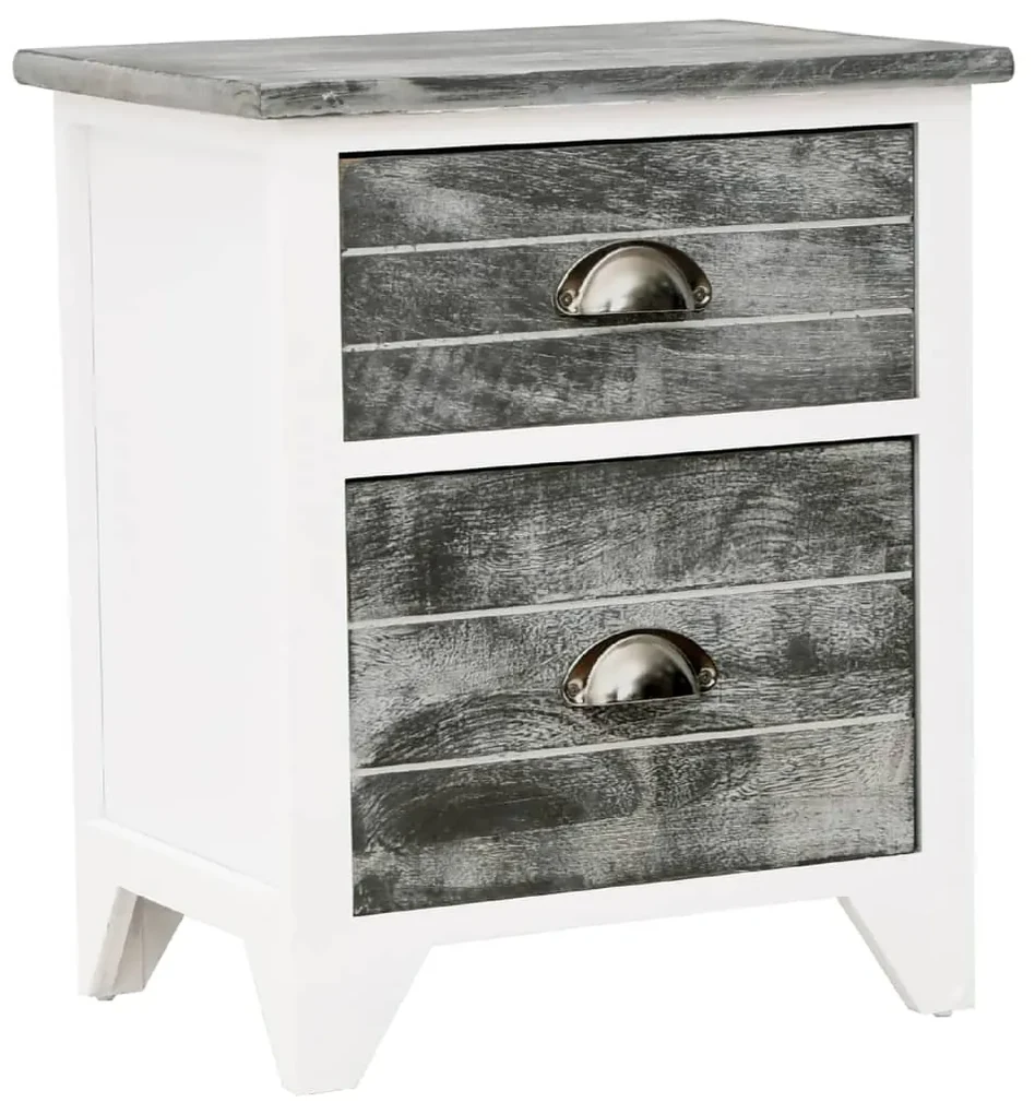 Comodino grigio e bianco 38x28x45 cm in legno di paulownia