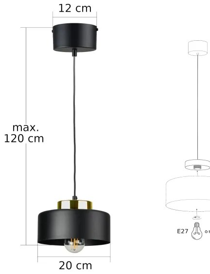 Lampadario a cavo IGNIA 1xE27/60W/230V, nero