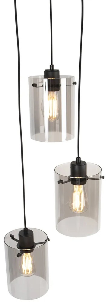 Lampada a sospensione smart nera con vetro fumé incl. 3 Wifi ST64 - Dome