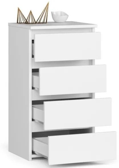 Cassettiera Moderna 40x35x74 Cm 4 Cassetti Bianco Opaco Artika