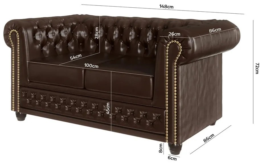 Divano in similpelle marrone scuro 148 cm York - Ropez