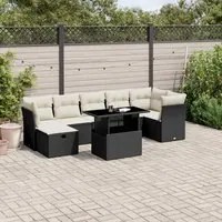 Set Divani da Giardino con Cuscini 8 pz Nero in Polyrattan 3274666