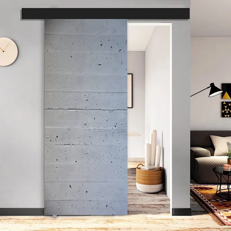 Porta scorrevole Cemento in vetro grigio, L 88 x H 215 cm, con binario Atelier nero Sinistra