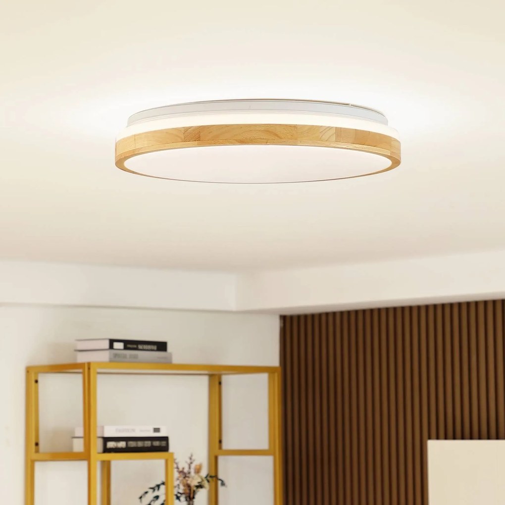 Plafoniera a LED Emiva Lindby, dimmerabile, Legno chiaro, Soggiorno / Sala da pranzo, Legno, Moderno, Plafoniera LED